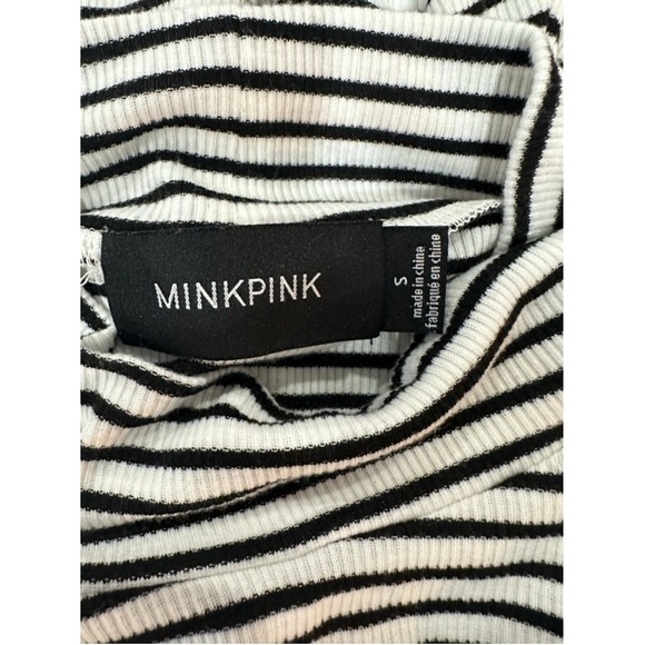 MINKPINK Striped Turtleneck Swing Dress Black White Ribbed Knit Long Sleeve S - Picture 5 of 8